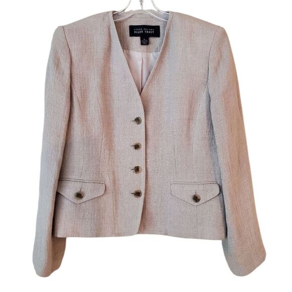 LINDA ALLARD Ellen Tracy Women's Linen Blend Blazer Size 14 Brige - Picture 1 of 9
